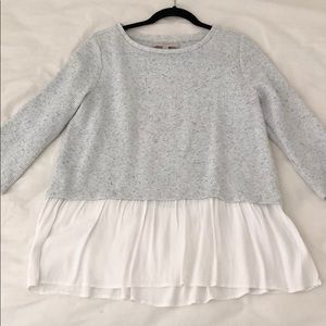 3/4 sleeve sweater blouse, flecked grey and white